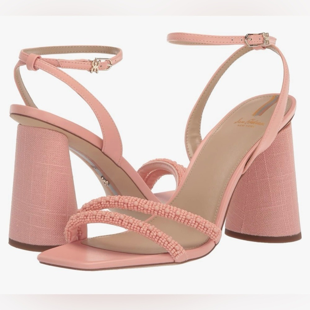 Sam Edelman Kia Block Heel Pink Size 6‎ Sandals Square Toe Ankle Strap